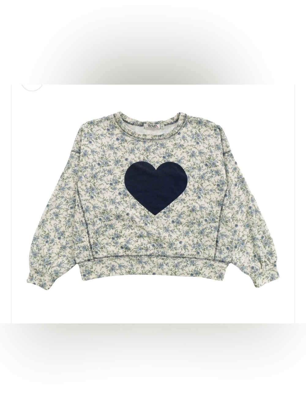 VGUC T2Love Dolman Sweater Top Petite Blue Florals Pattern Navy Heart Print Sz 6